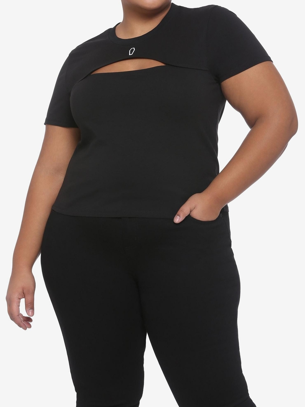 Embroidered Coffin Cutout Crop Top - Plus Size 2X